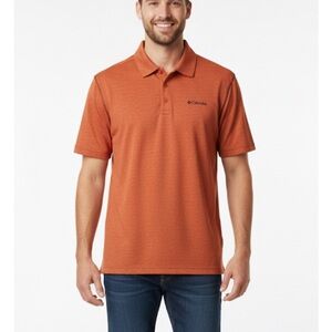 COLUMBIA Omni-Wick Quarter Button Collared Polo, Men’s M, Orange Heathered